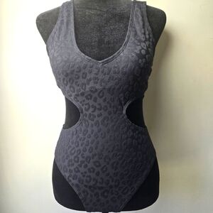 Mono B Black Cheetah Print Side Cut Out One Piece Monokini Small